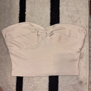 SHEIN Beige Strapless Ribbed Crop Top